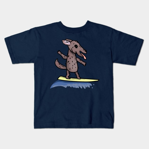 Dog on surfboard Kids T-Shirt by Antiope